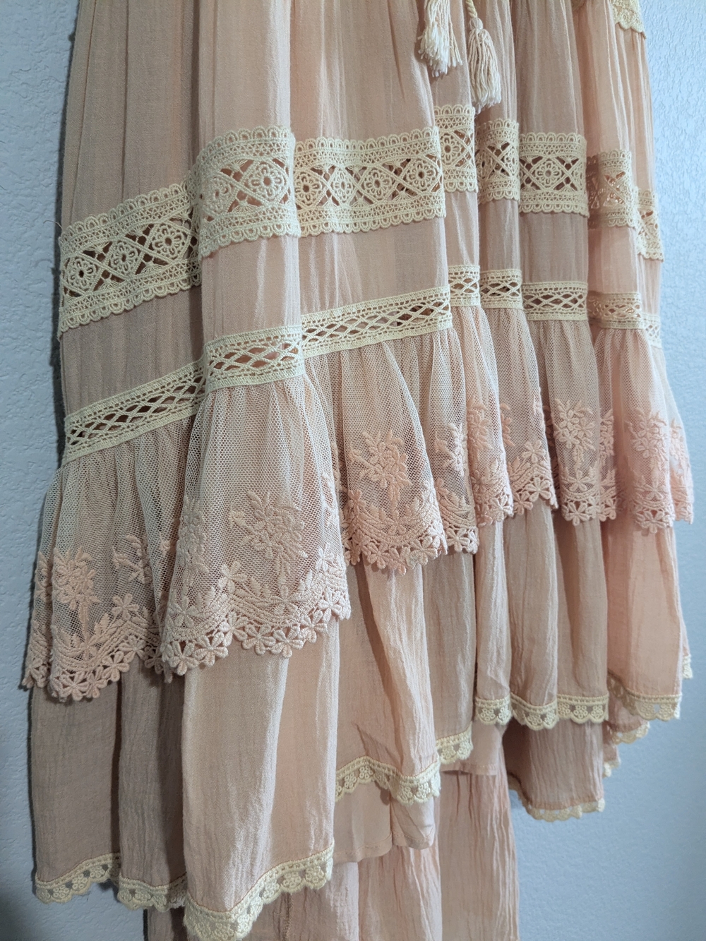Spell Designs Prairie Peach Hi-Lo Lace Ruffle Tiered Maxi Skirt Early Spell  S - Picture 9 of 16